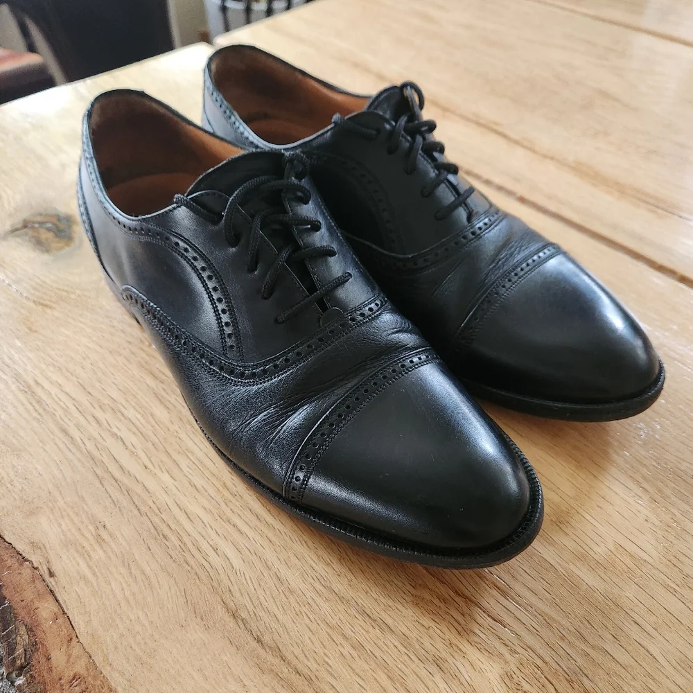Mezlan Florence Cap Toe Black Leather & Deerskin Oxford Dress Shoes Men Sz 8.5M‎